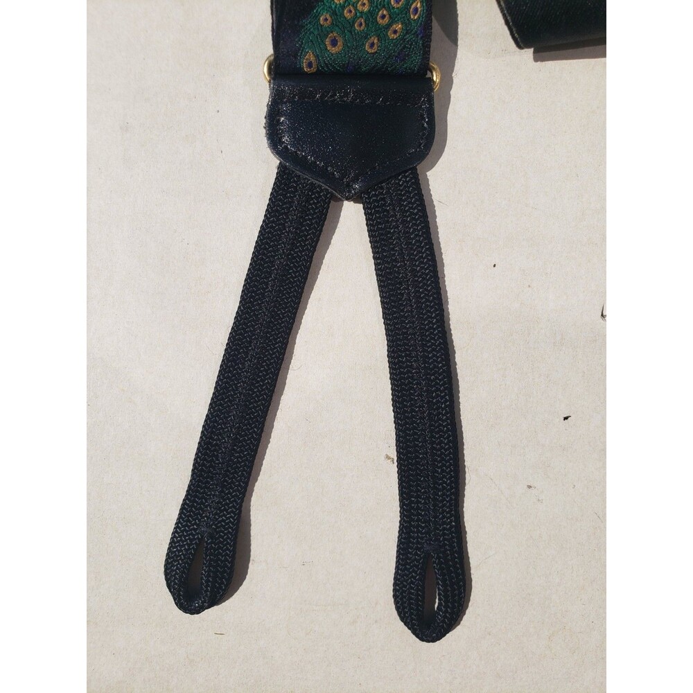 Trafalgar VG authentic black peacock urn feathers silk leather braces suspenders - Picture 16 of 16